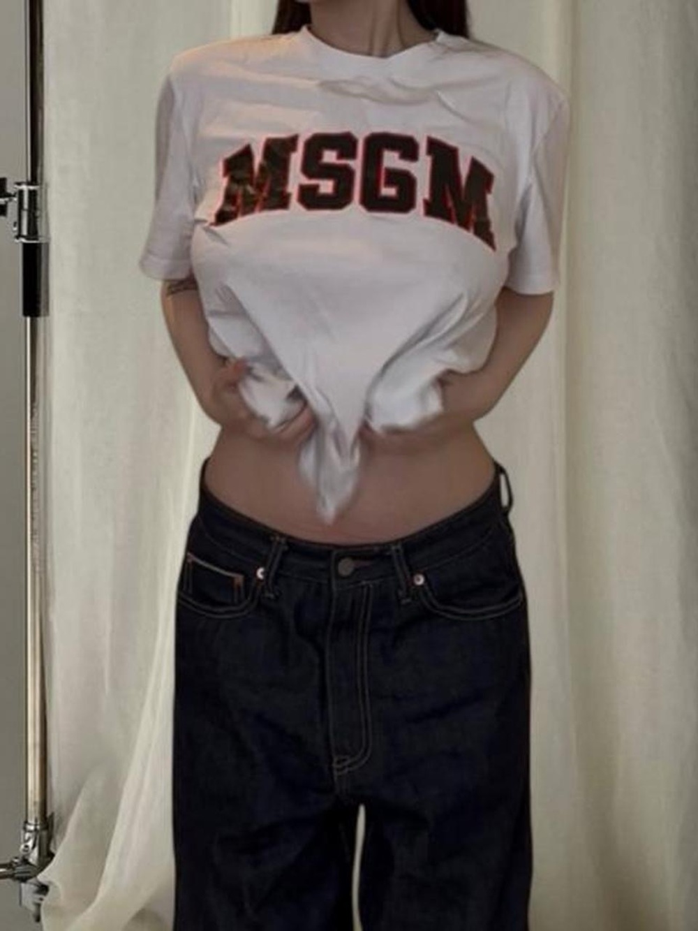 MSGM White Logo T-Shirt with Red Lettering
